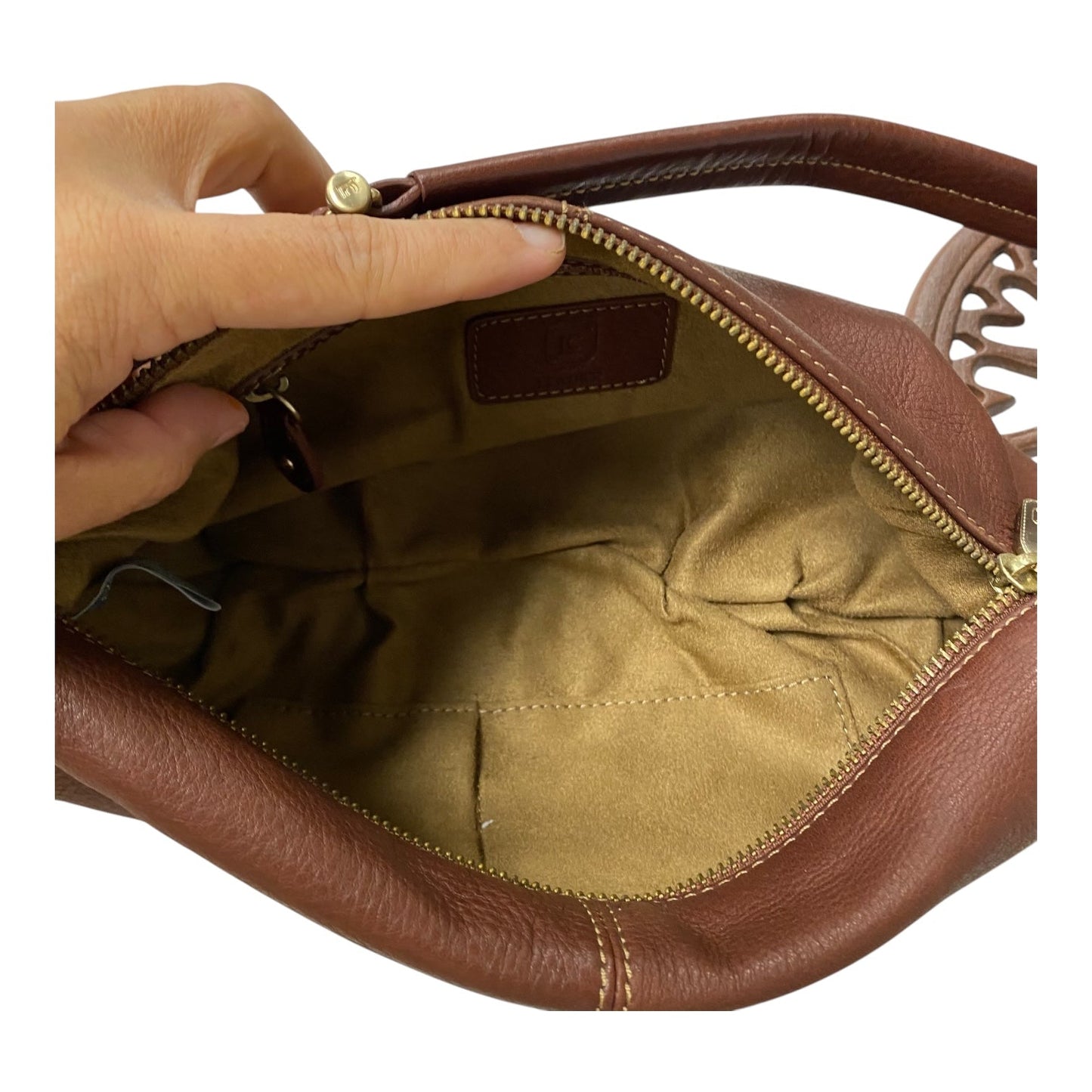 Handbag Leather By Liz Claiborne In Brown, Size:Small