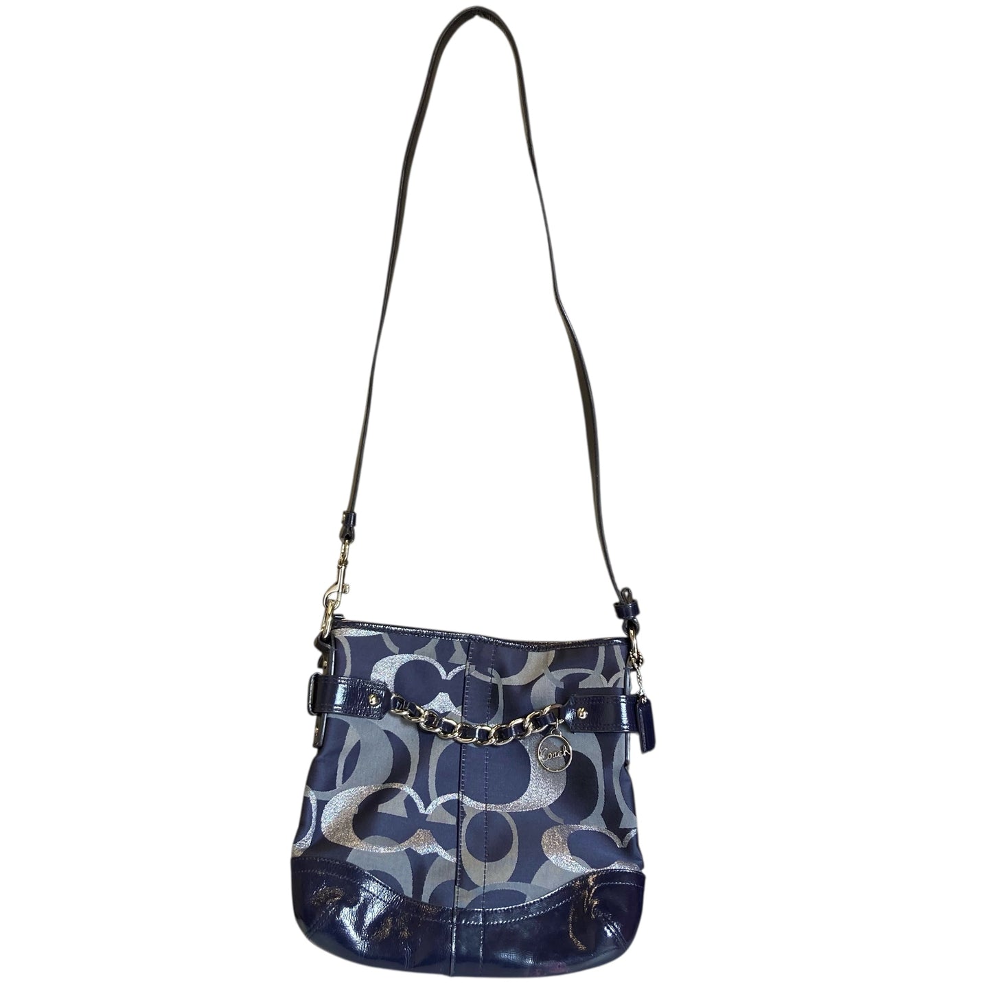 Crossbody Designer By Coach In Blue & Silver, Size:Small