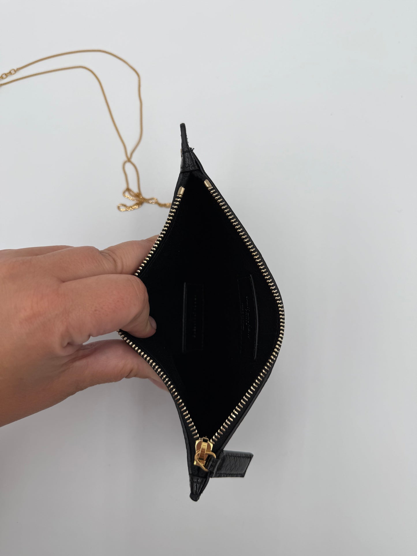 Clutch Luxury Designer By Yves Saint Laurent In Black & Gold, Size:Small