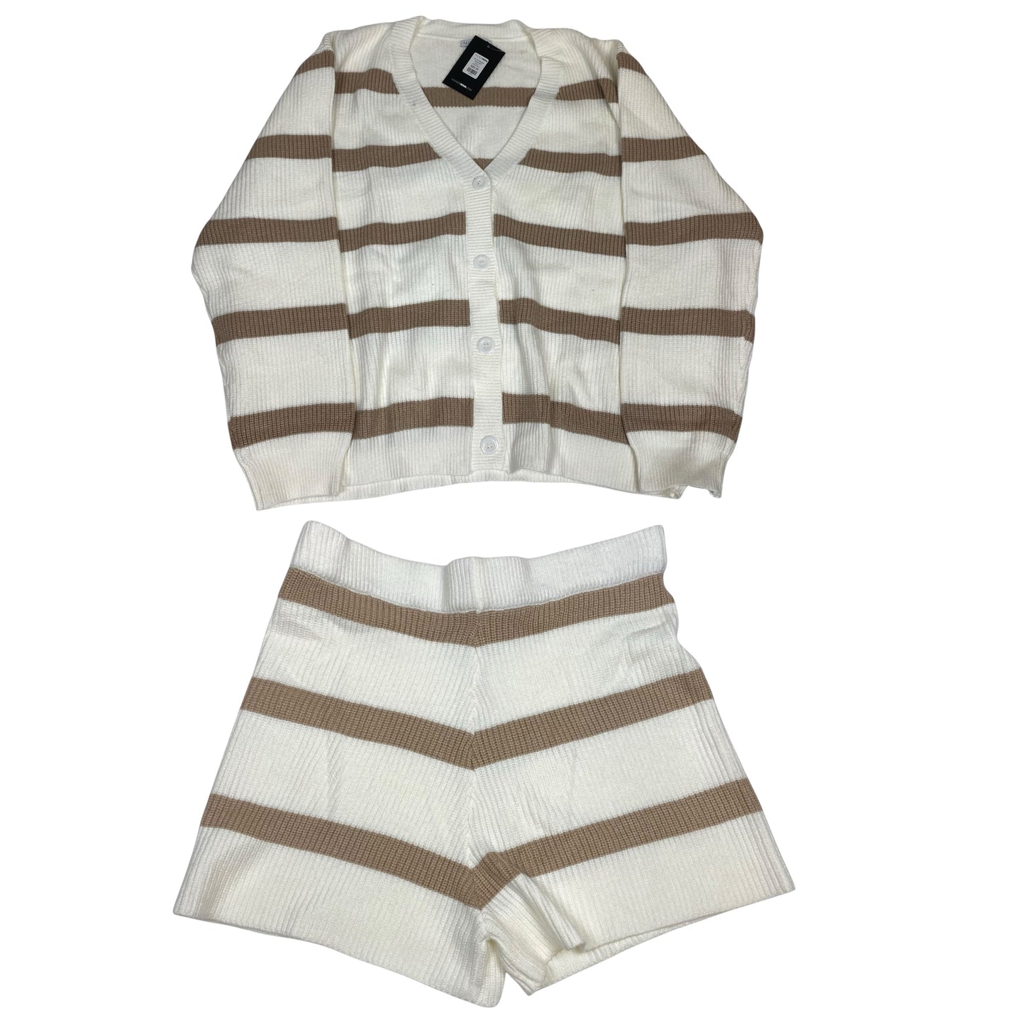 Lounge Set Shorts By Fashion Nova In Cream & Tan, Size:2X