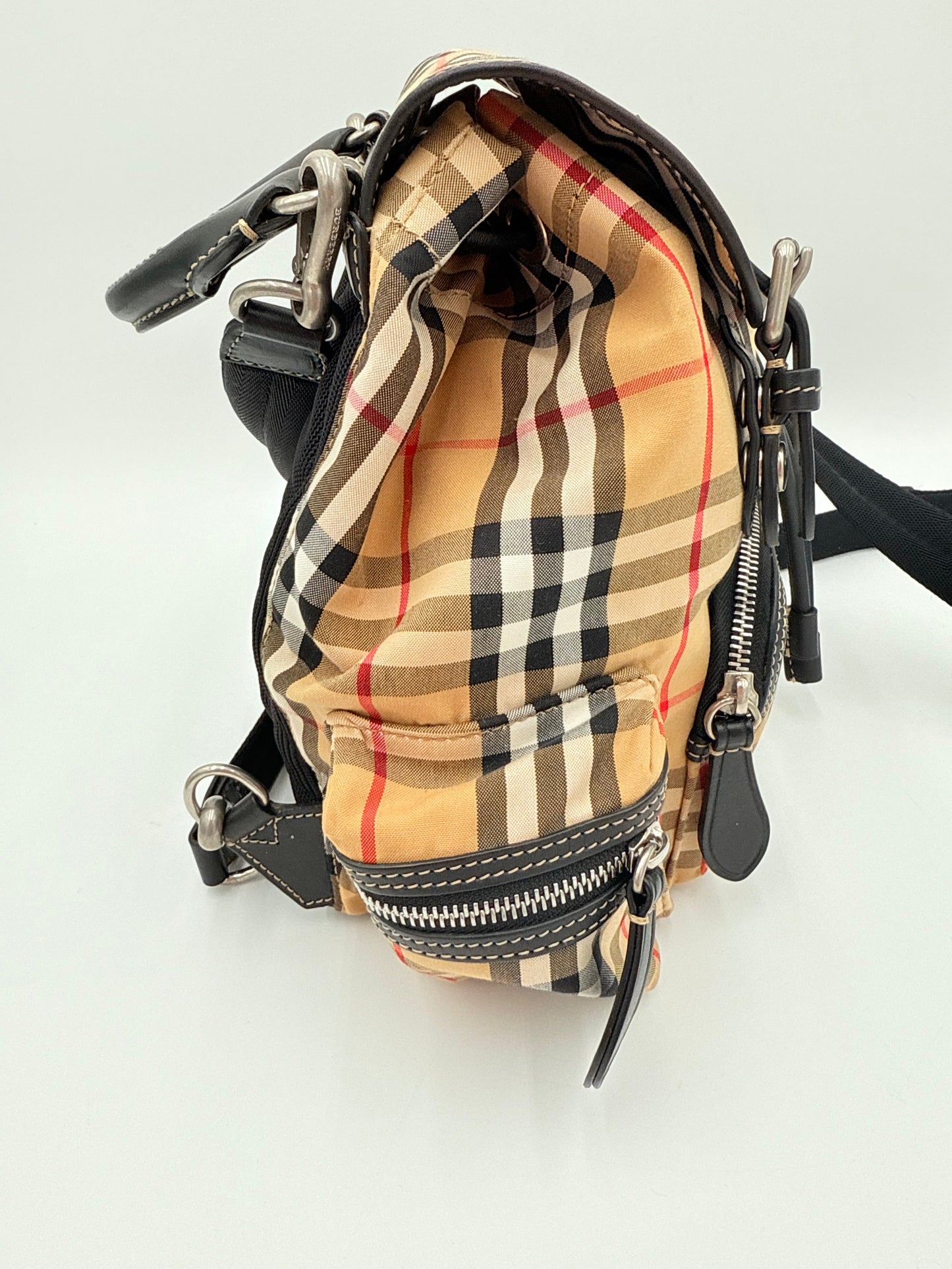 Backpack Luxury Designer By Burberry In Plaid Pattern, Size:Small