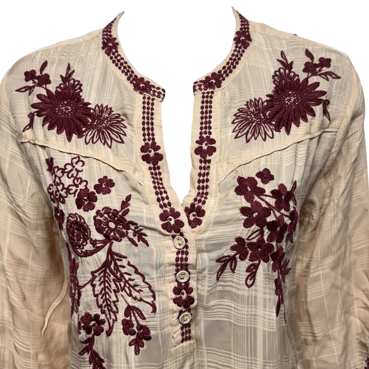 WESTERN PIPED YOKE DRESS By Johnny Was In Tan, Size: XS