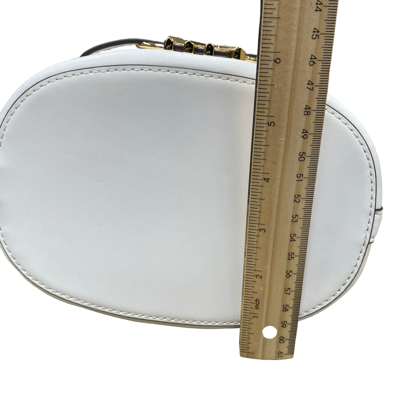 Handbag Designer By Michael Kors In Gold & White, Size:Medium