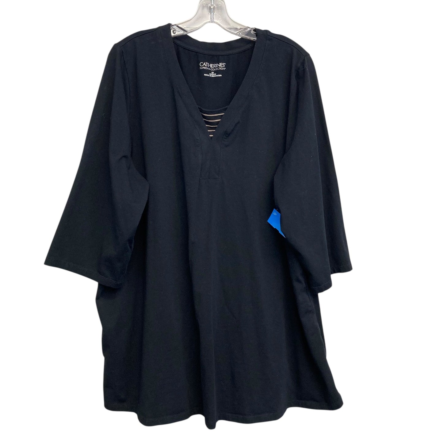 Top 3/4 Sleeve Basic By Catherines In Black, Size:2X