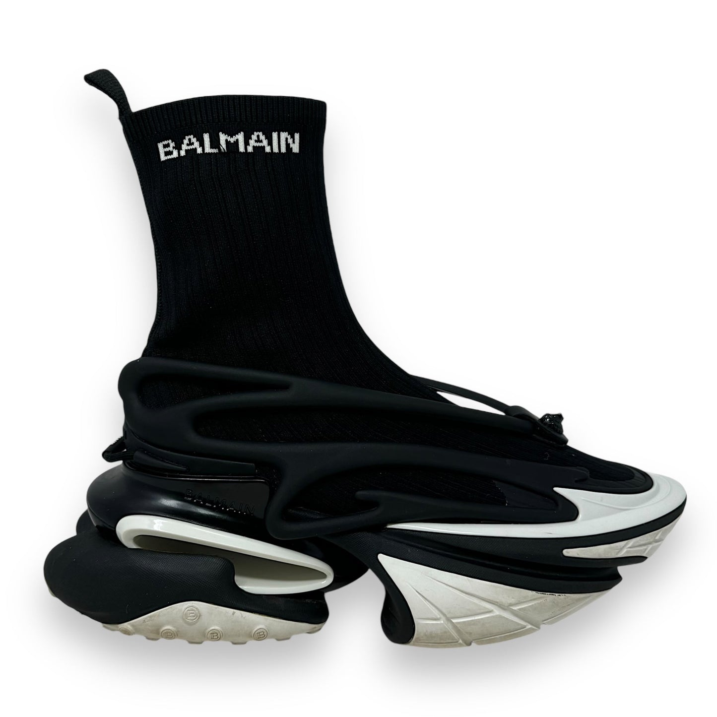 Unicorn High Top Knit & Rubber Sneakers Shoes Luxury Designer By Balmain In Black & White, Size: 11