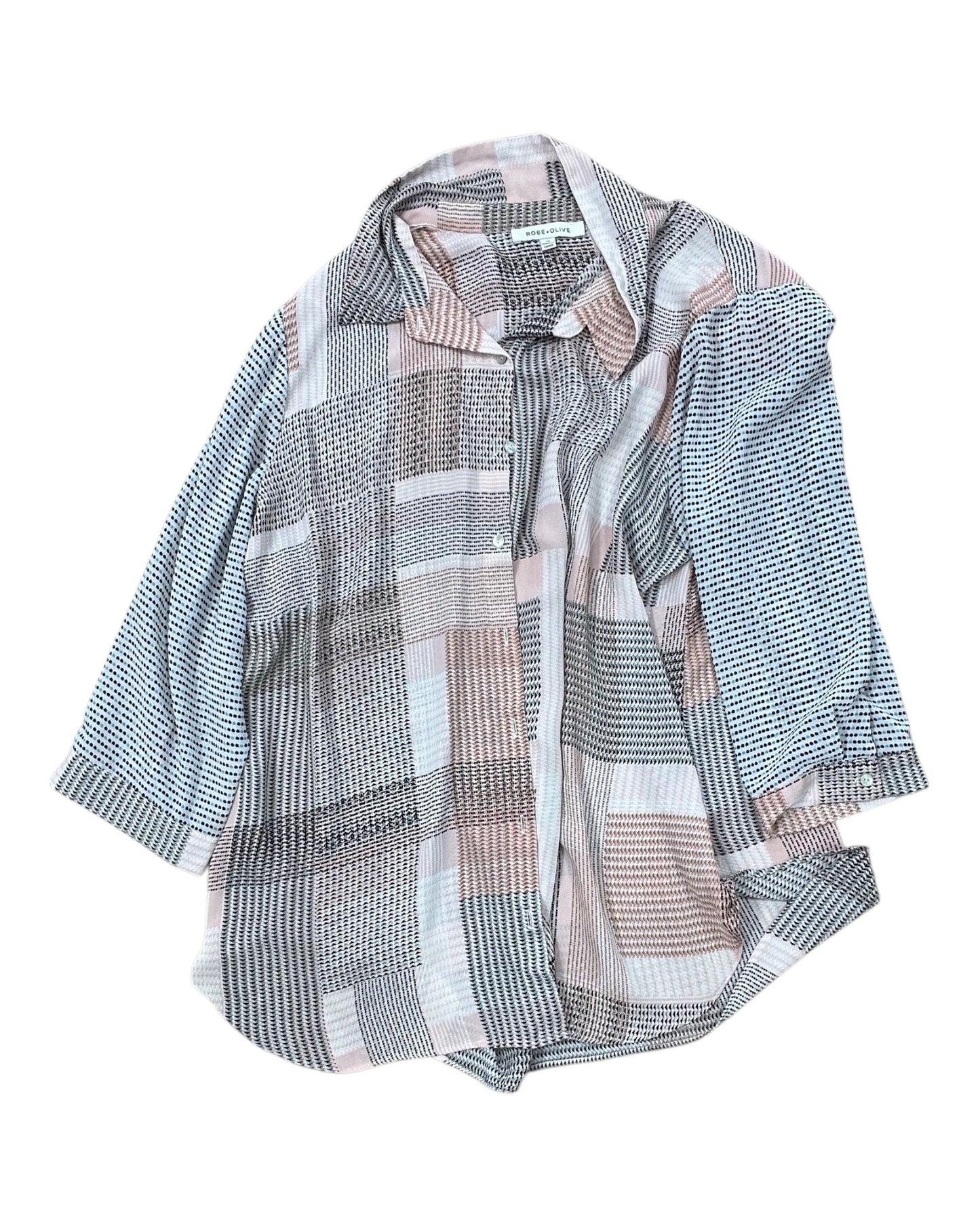 Blouse 3/4 Sleeve By Rose And Olive In Pink & White, Size:1X