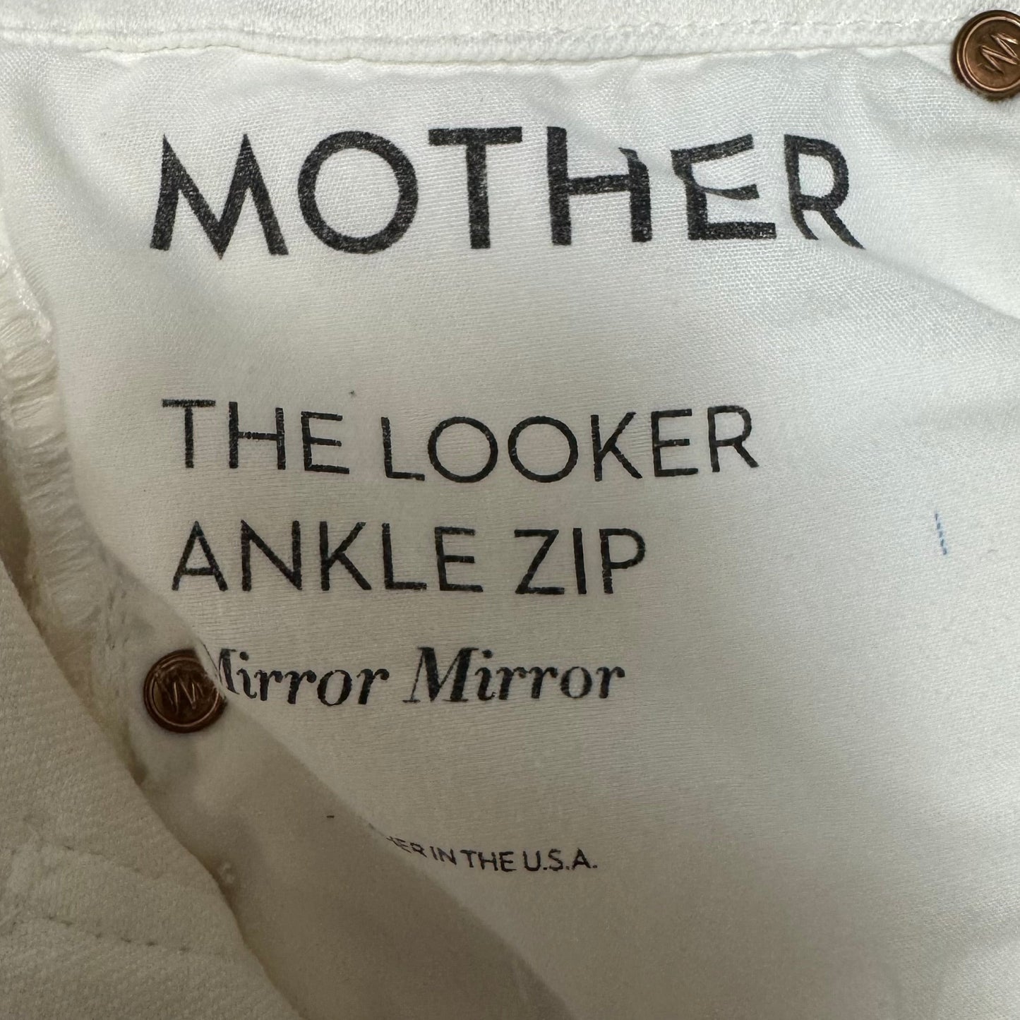 Looker Ankle Zip Jeans Skinny By Mother In White Denim, Size: 0