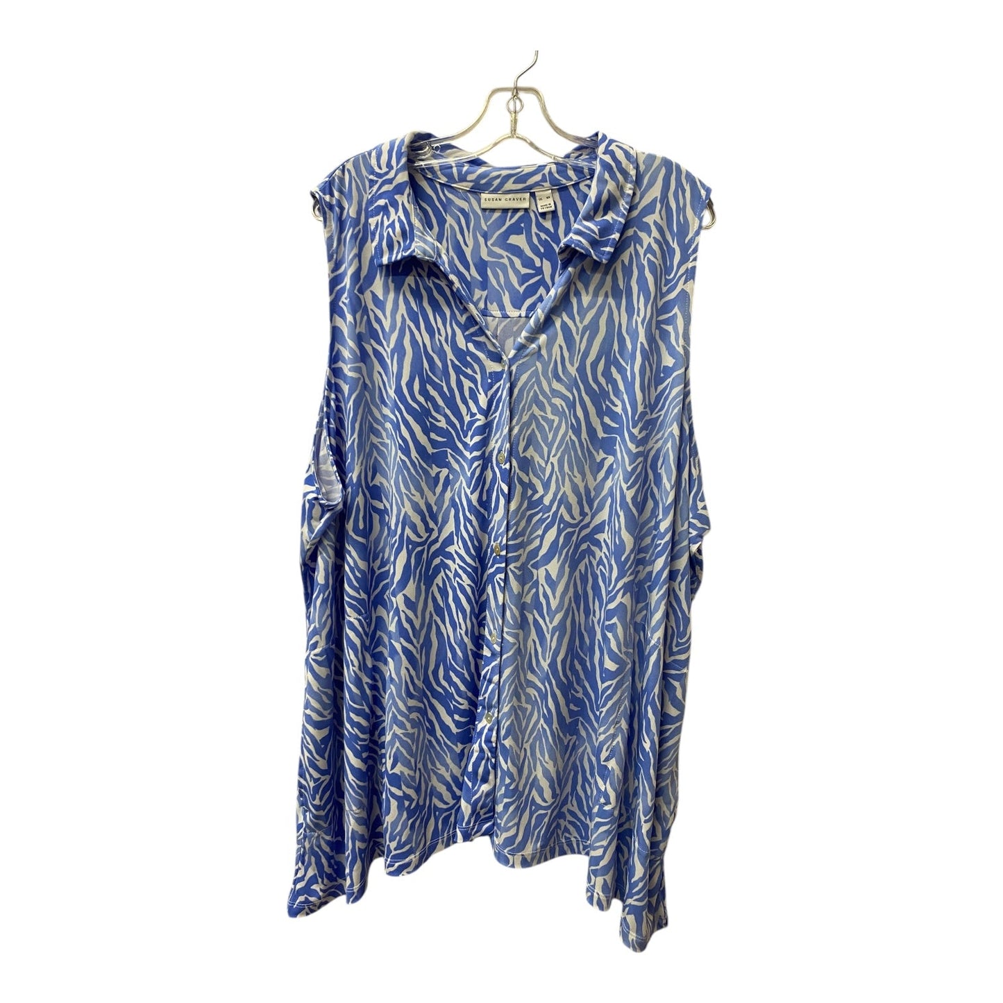Top Sleeveless By Susan Graver In Blue & White, Size:4X