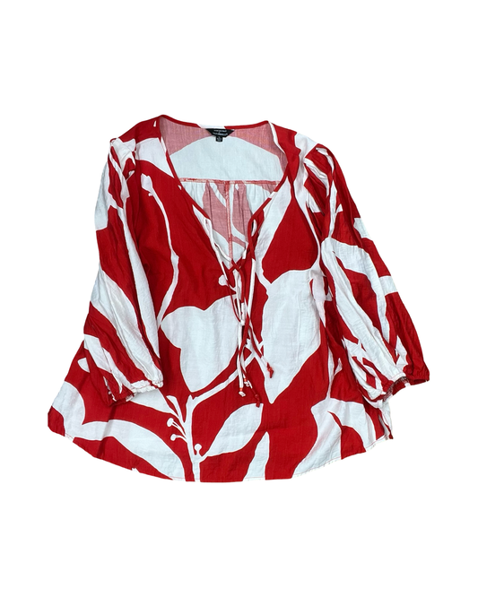 Top 3/4 Sleeve By Mlle Gabrielle In Red & White, Size:1X