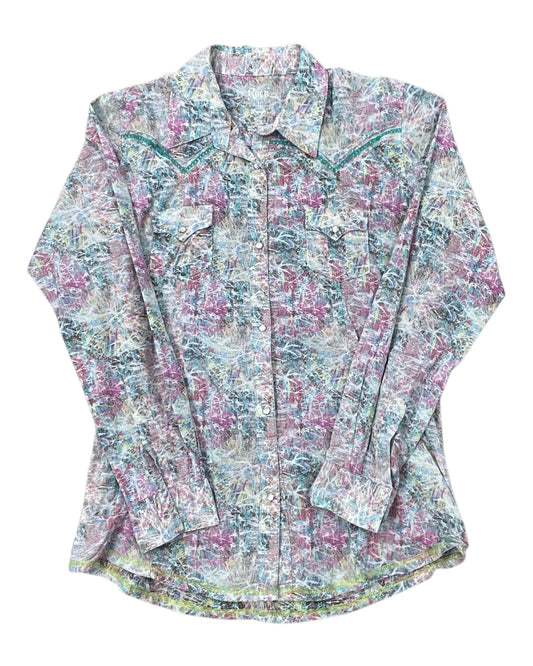 Blouse Ls By Wrangler In Green & Pink, Size:L