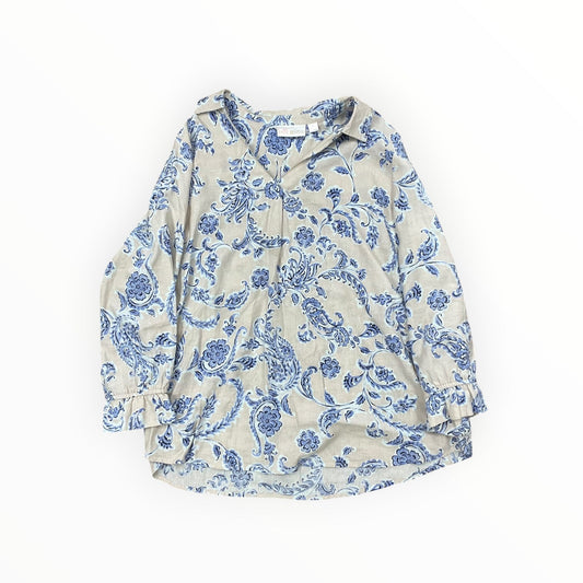 Top Ls By Belle By Kim Gravel In Blue & Cream, Size:Xl