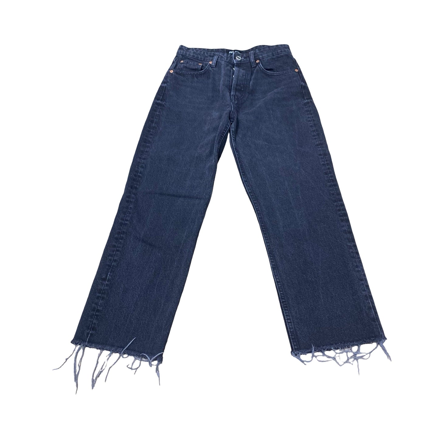 Jeans Straight By Zara In Black Denim, Size:6