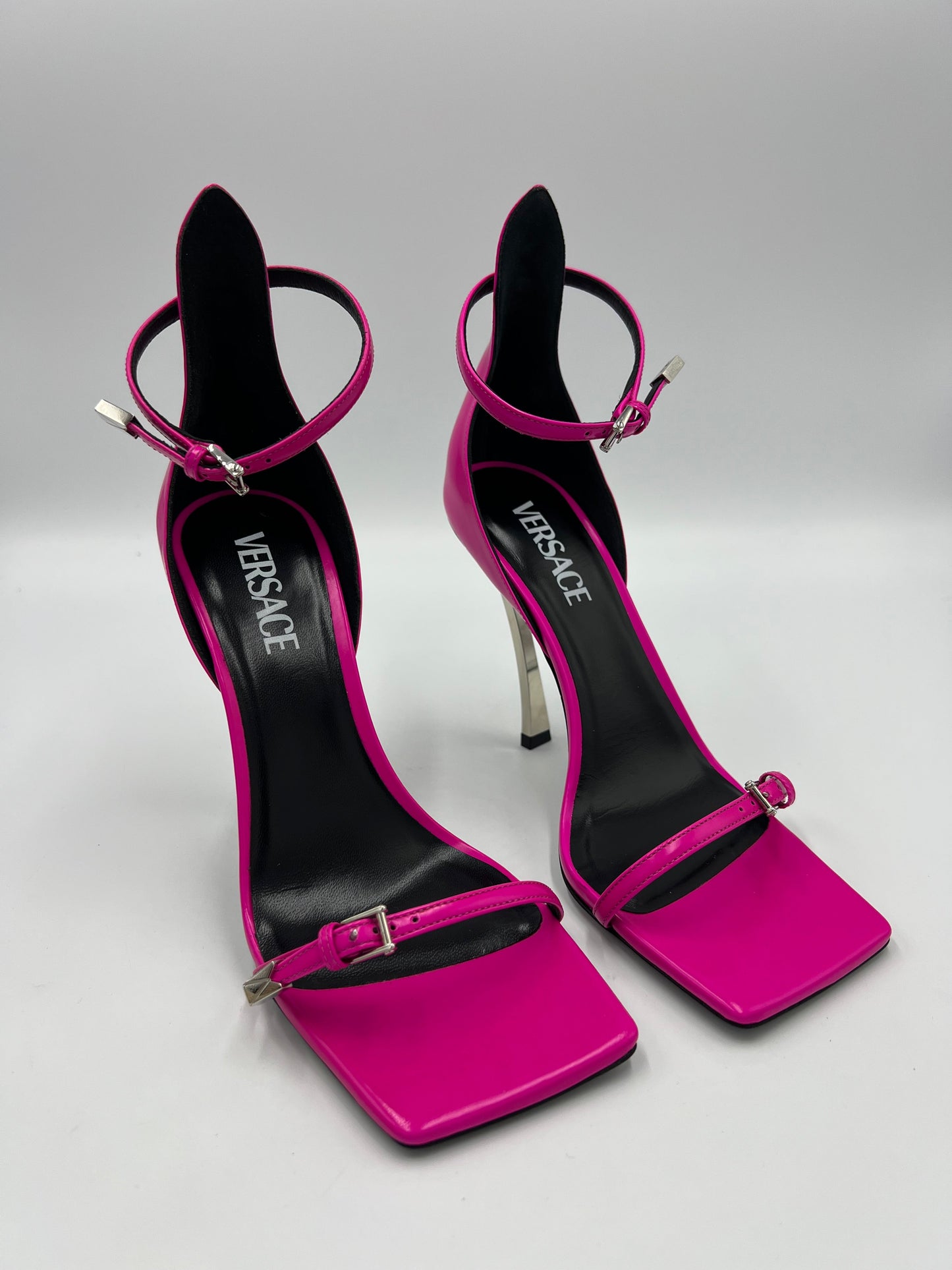 Versace Hot Pink Palladio Designer Heels, Size 8/38