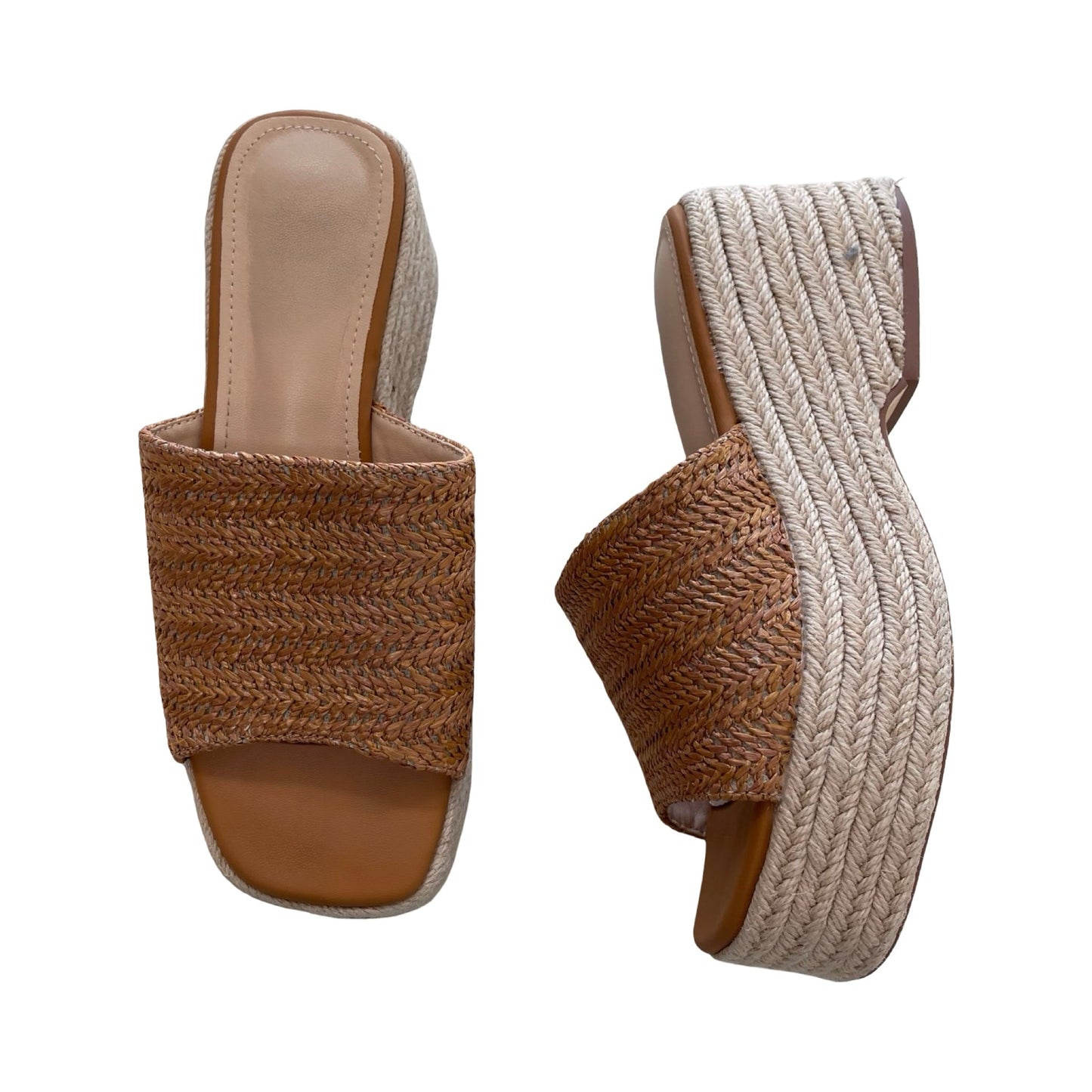Sandals Heels Block By Clothes Mentor In Tan, Size:7.5