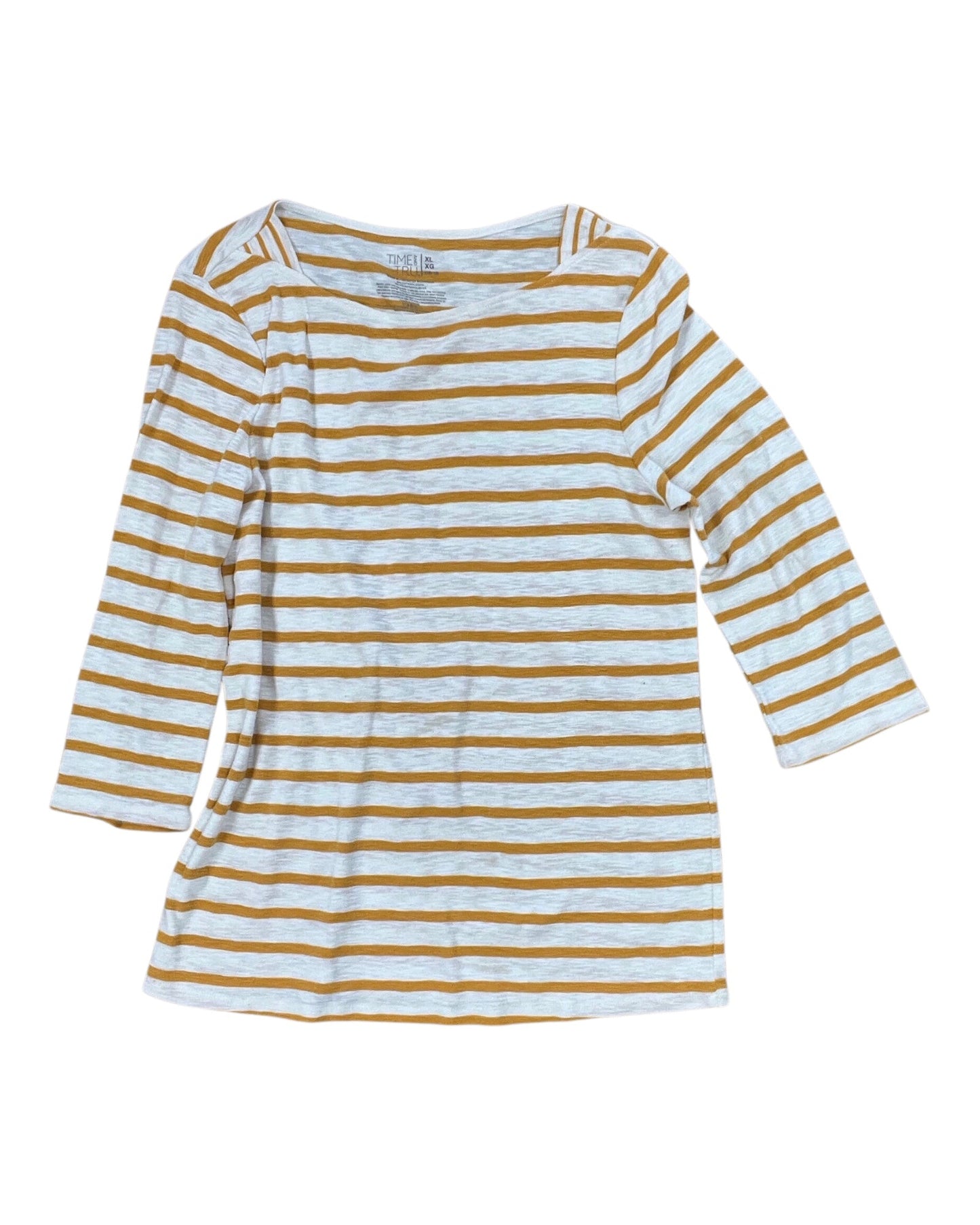 Top 3/4 Sleeve By Time And Tru In White & Yellow, Size:Xl