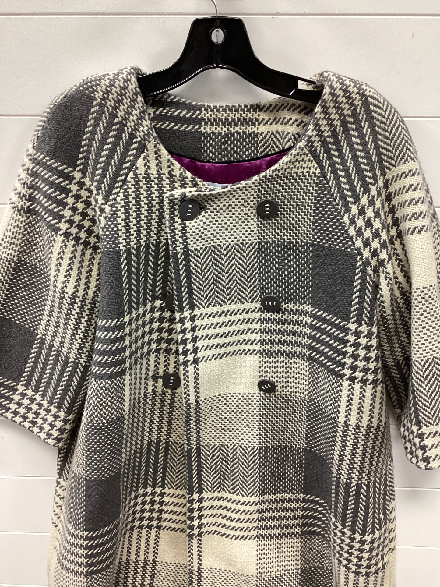 Coat Peacoat By Jm Collections In Cream & Grey, Size:22Womens