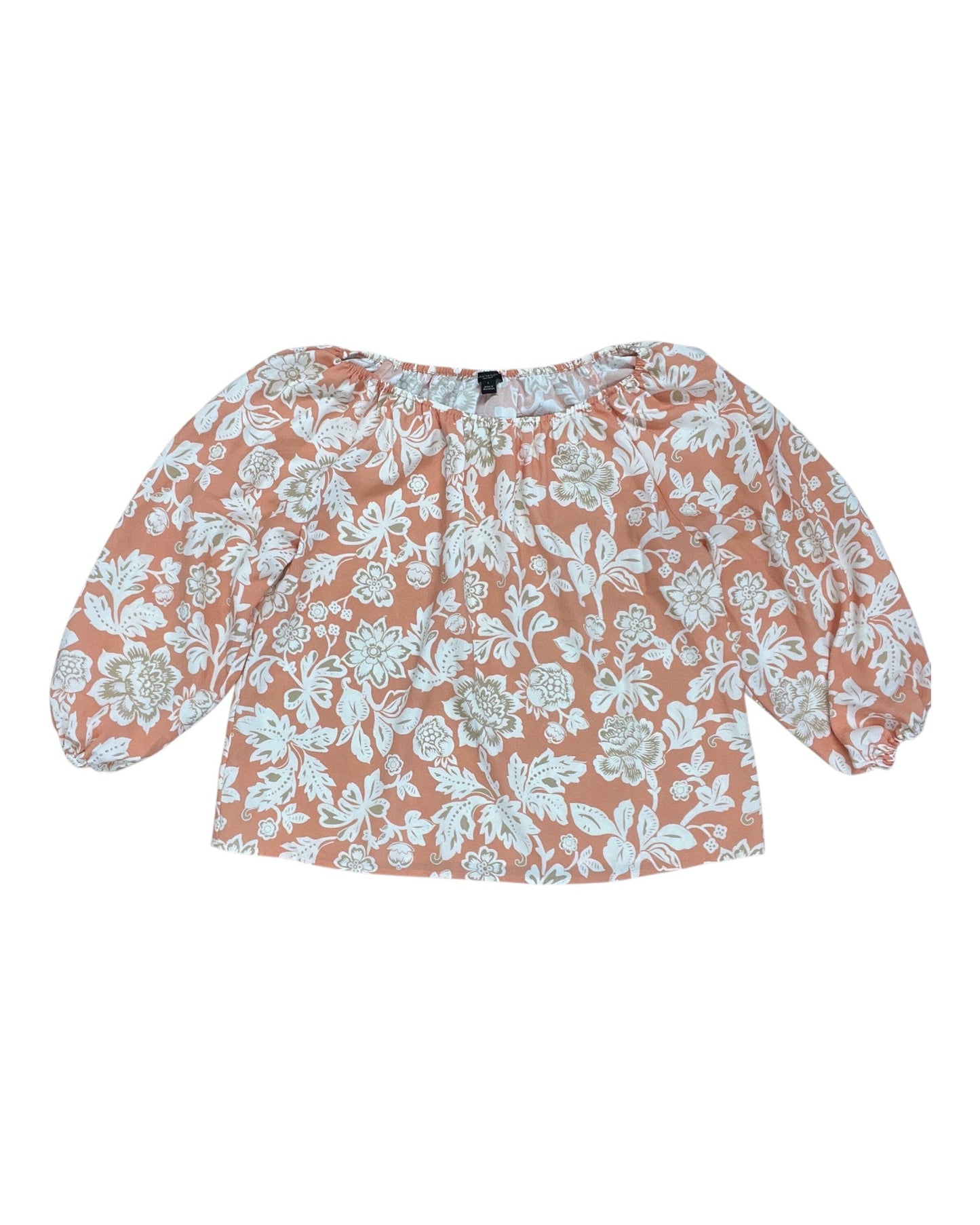 Top 3/4 Sleeve By Ann Taylor In Orange & White, Size:L