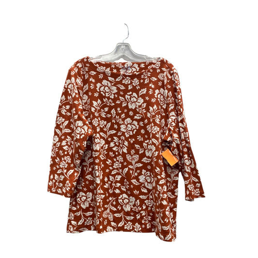 Top 3/4 Sleeve By Croft And Barrow In Orange & White, Size:1X