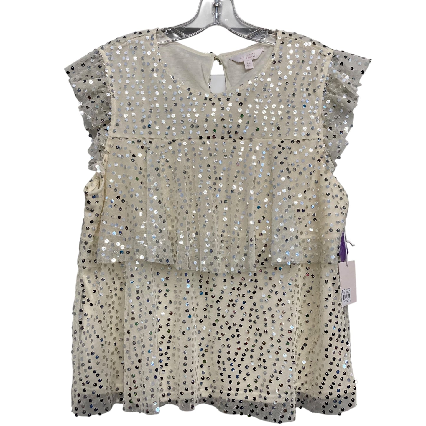 Top Sleeveless By Lc Lauren Conrad In Ivory Sequins, Size:Xl