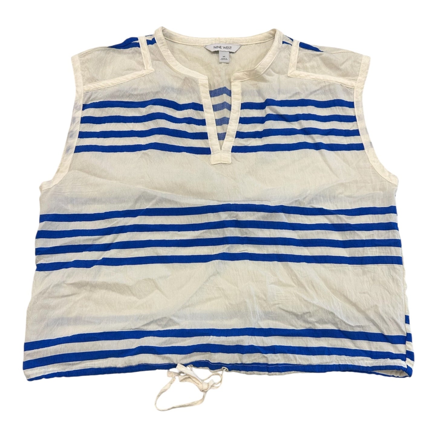 Blouse Ss By Nine West In Blue & White, Size:M