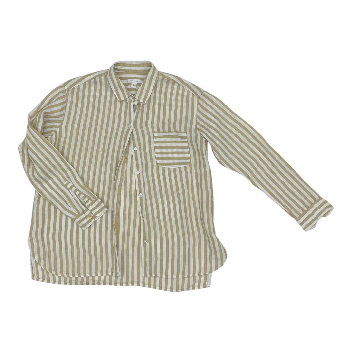 Blouse Ls By J. Jill In Tan & White, Size:Xs