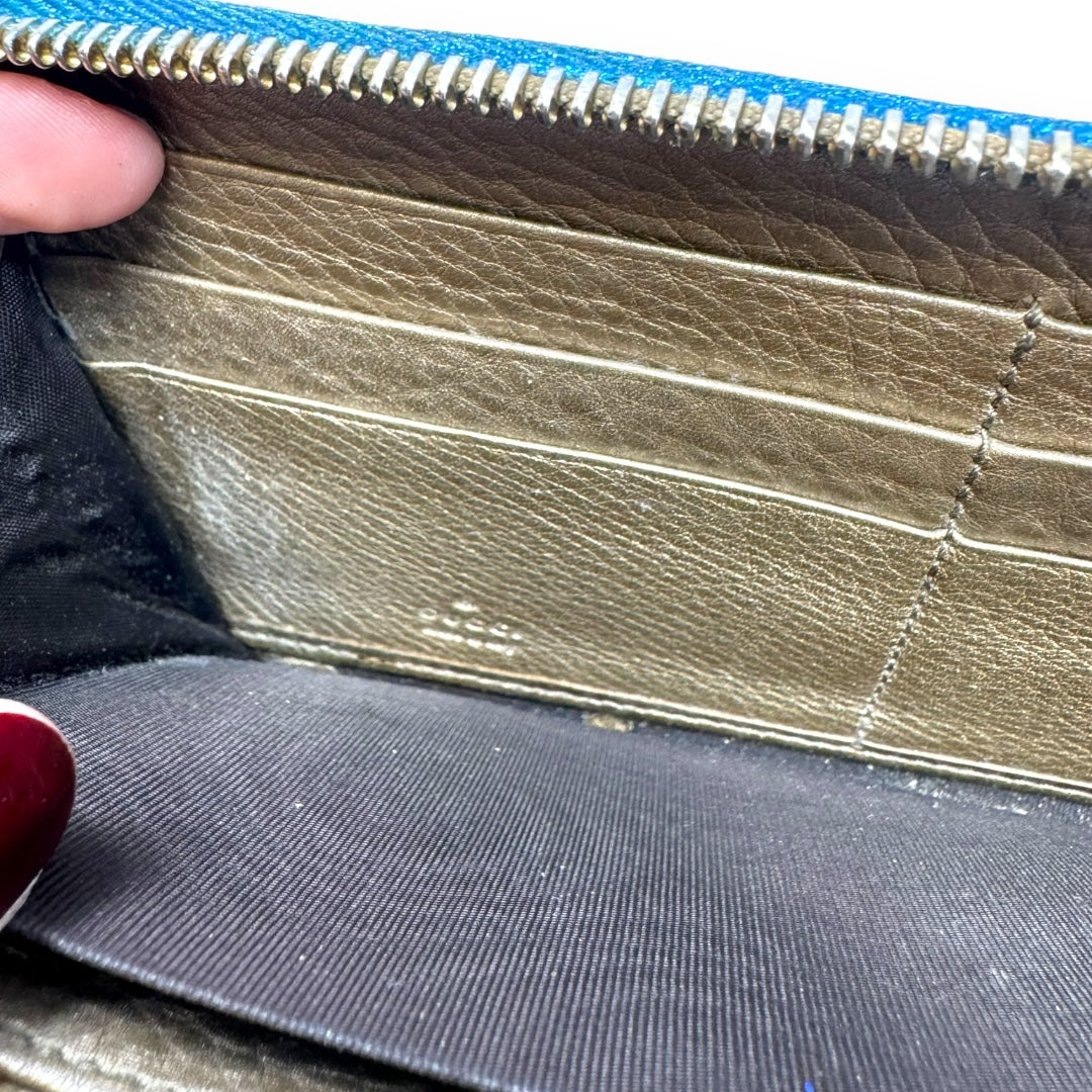 Vintage Pebbled Leather Glitter Wallet Designer Gucci, Size Large