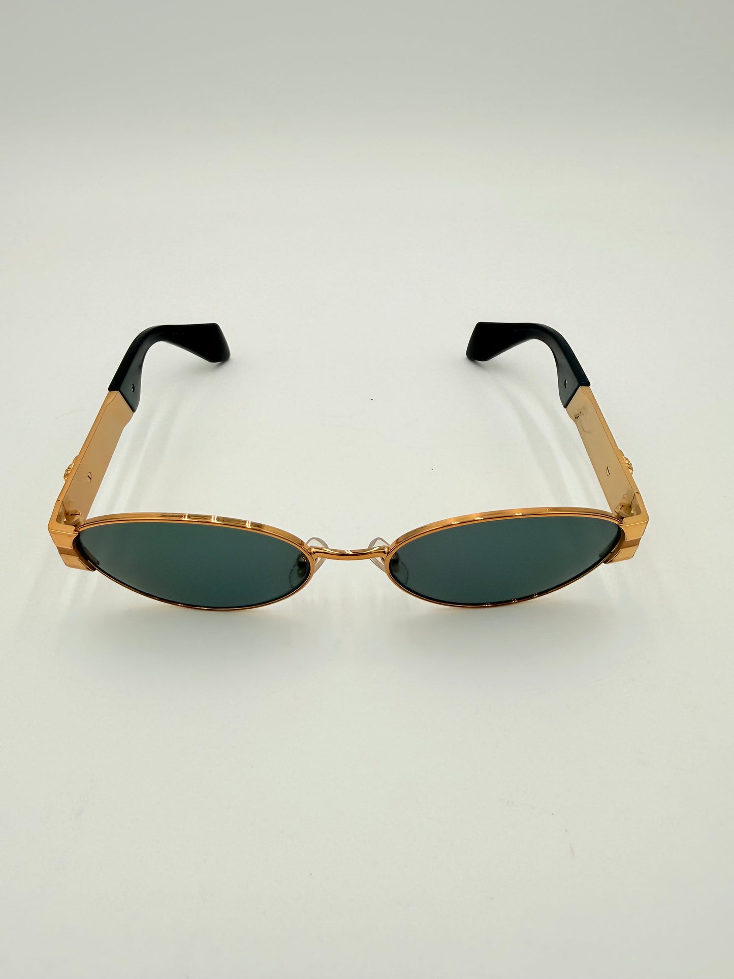 Sunglasses Luxury Designer By Versace In Black & Gold, Size: