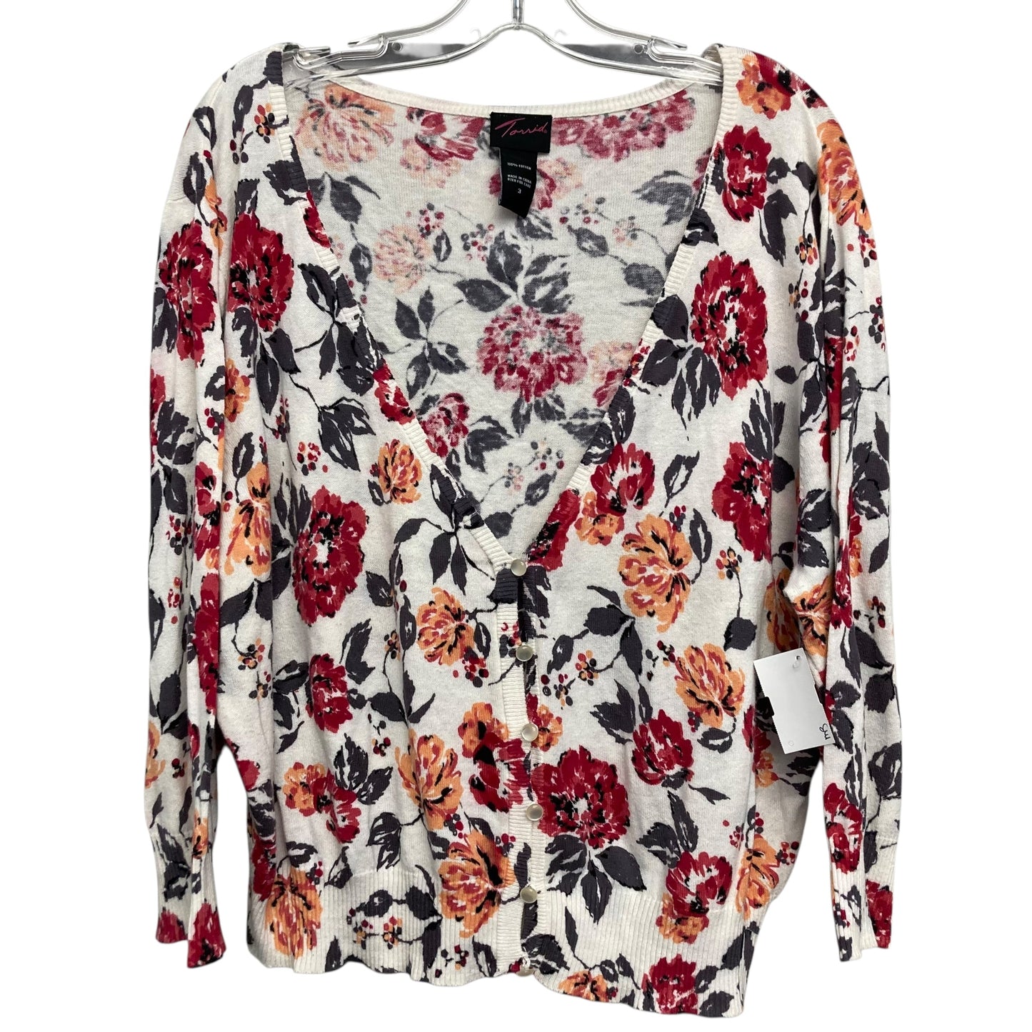 Sweater Cardigan By Torrid In Floral Print, Size:3X
