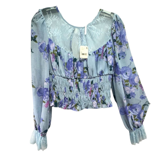 Daphne Floral-print Smocked Top In Silver Blue Combo Free People, Size S