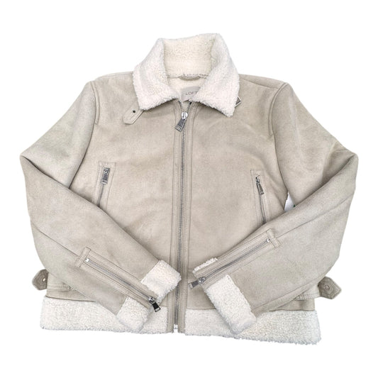 Coat Faux Fur & Sherpa By Loft In Tan & White, Size:M