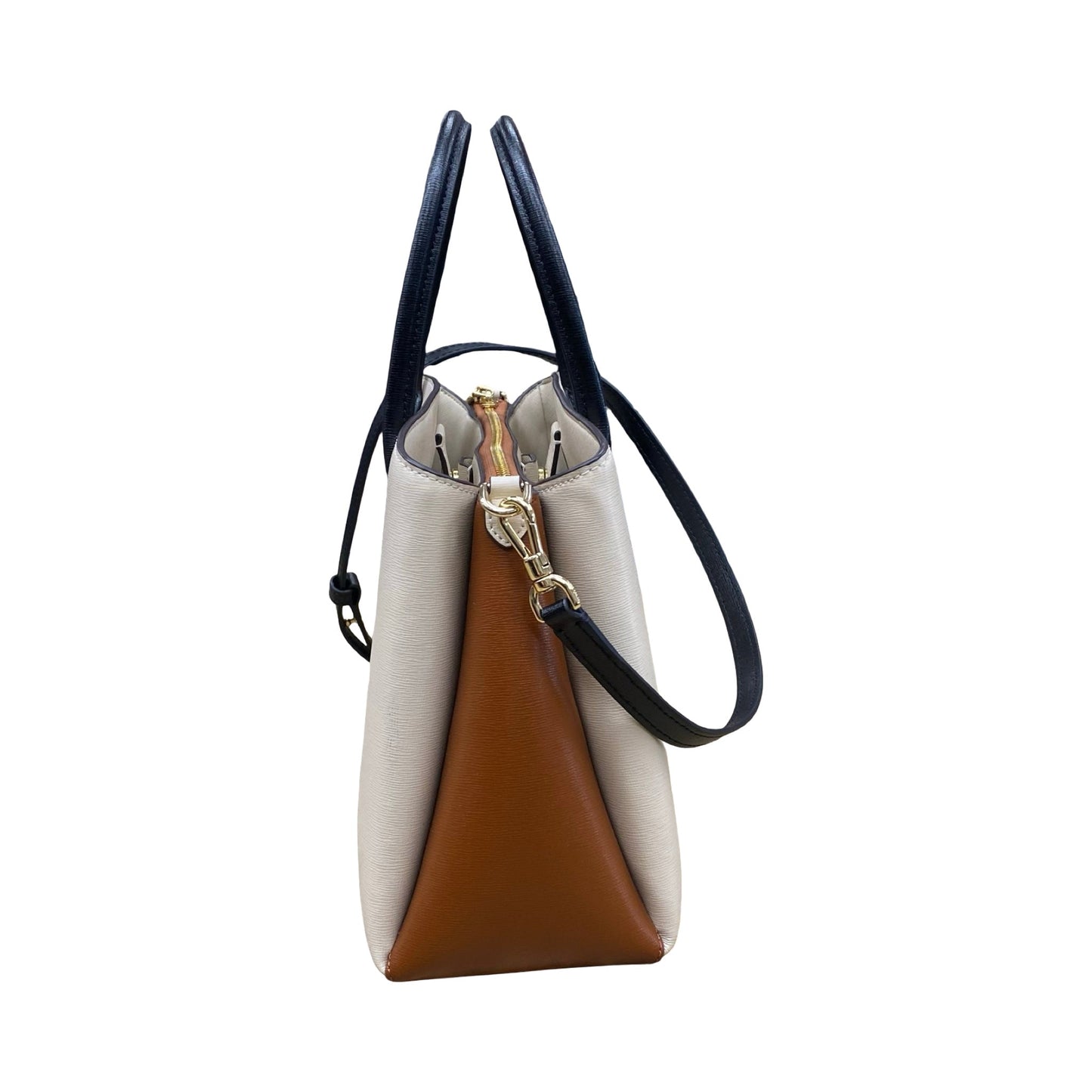 Handbag Designer By Kate Spade In Brown & Cream, Size:Medium (12x8.75x4.5 in)