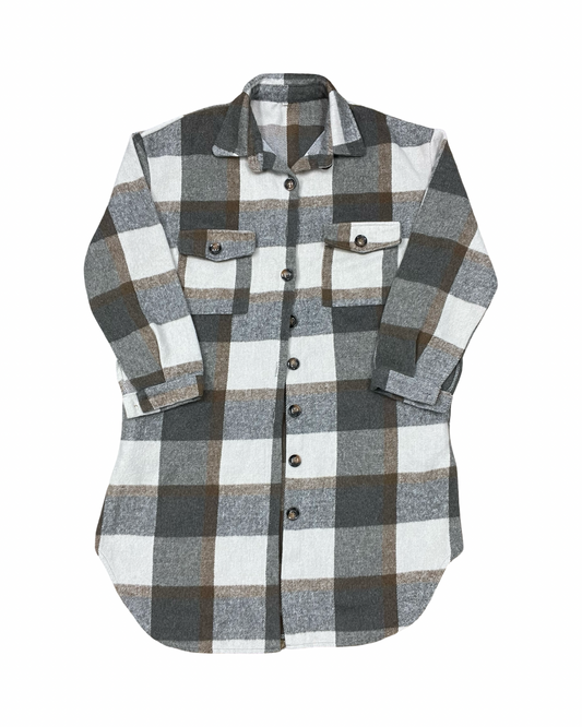 Jacket Shirt By Clothes Mentor In Cream & Grey, Size:M