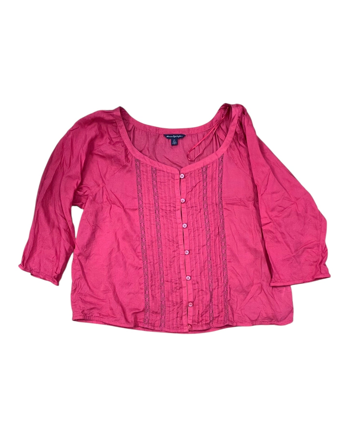Top 3/4 Sleeve By American Eagle In Pink, Size:L