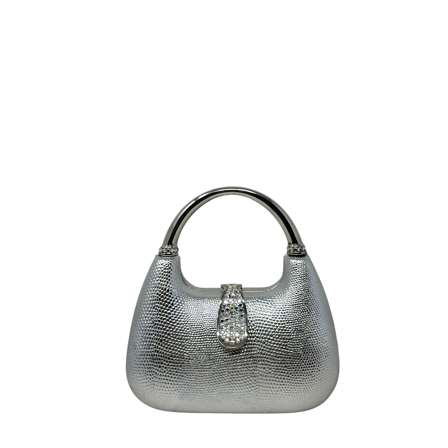 Tiny Rhinestone Embellished Evening Bag In Metallic Silver