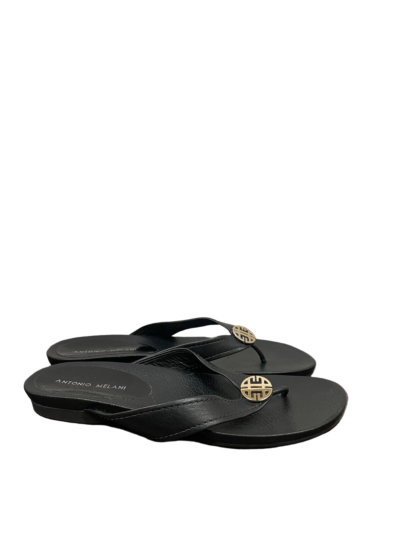 Sandals Flats By Antonio Melani In Black & Gold, Size:8.5