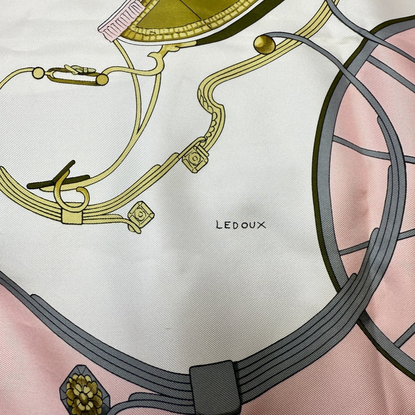 Vintage Carre 90 Philippe Ledoux “Springs“ Horse-Drawn Carriage Motif Silk Scarf Luxury Designer By Hermes