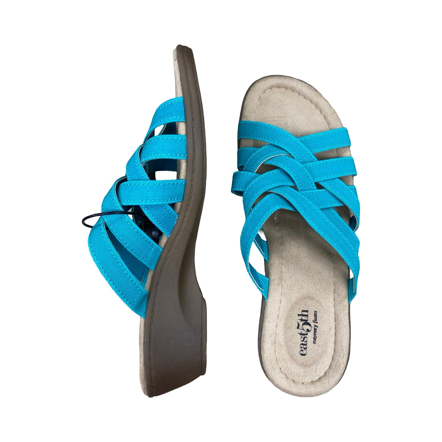 Sandals Heels Wedge By East 5Th In Blue & Brown, Size:7.5