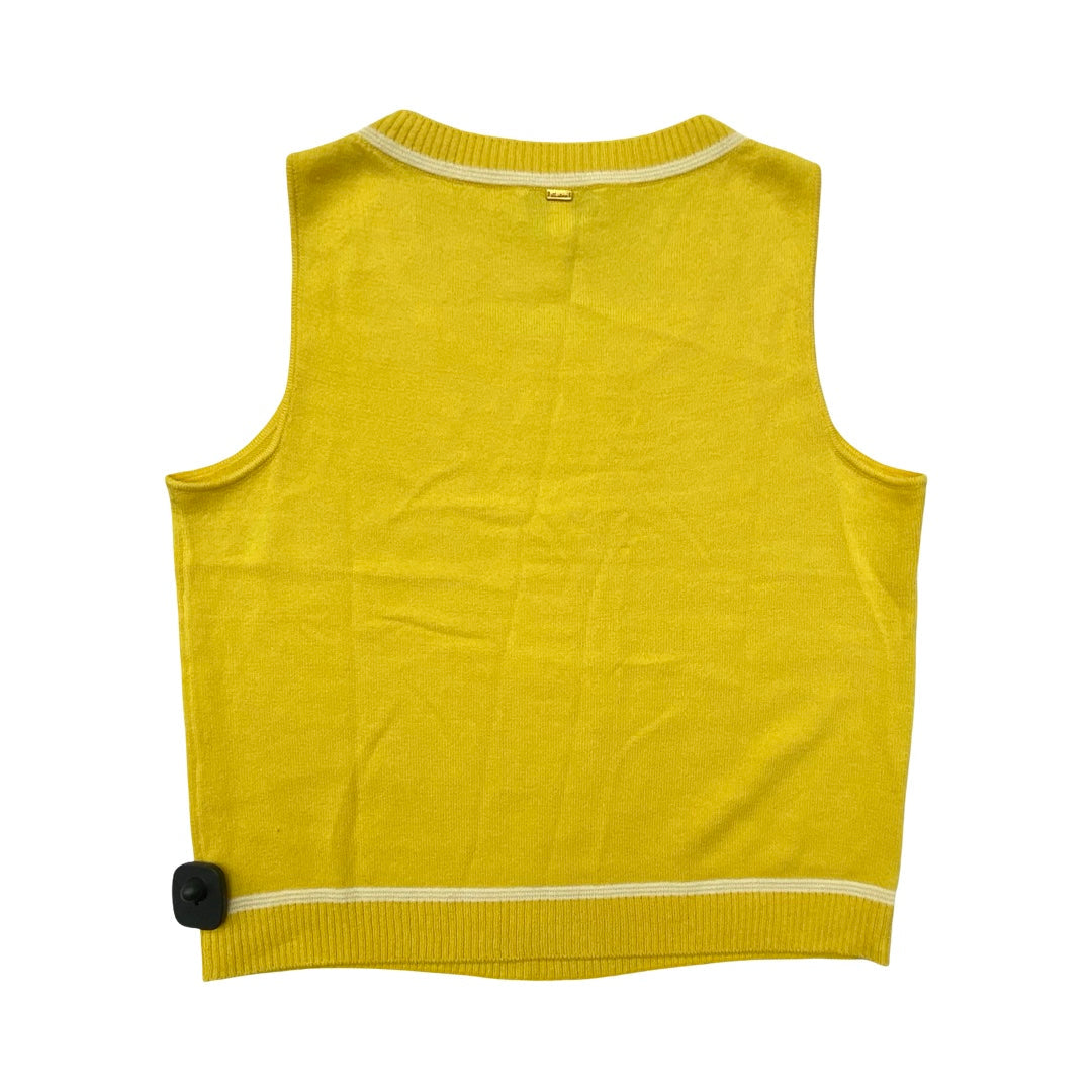 Top Sleeveless Luxury Designer By St John Collection In White & Yellow, Size:L
