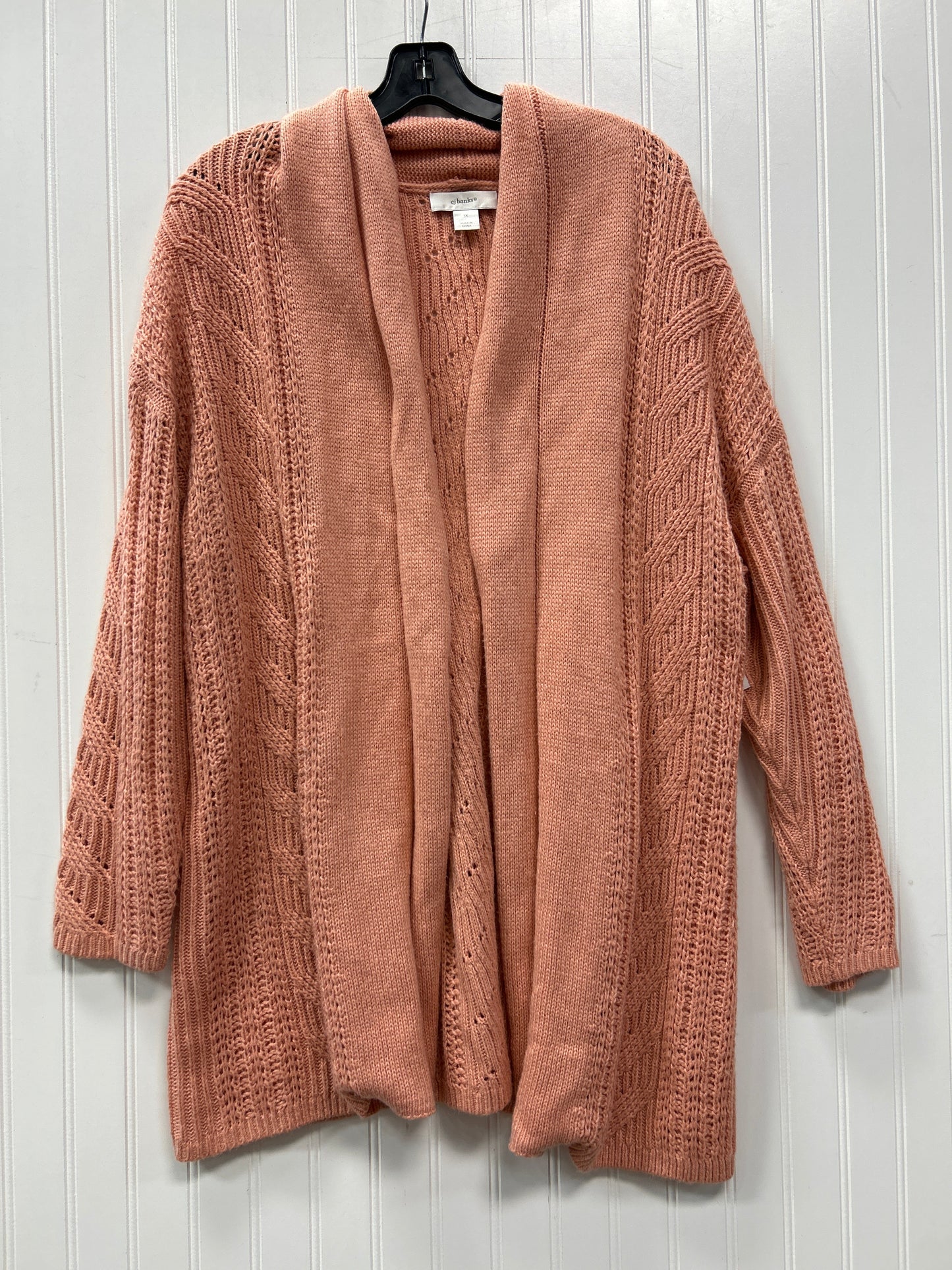 Sweater Cardigan By Cj Banks In Peach, Size:1X