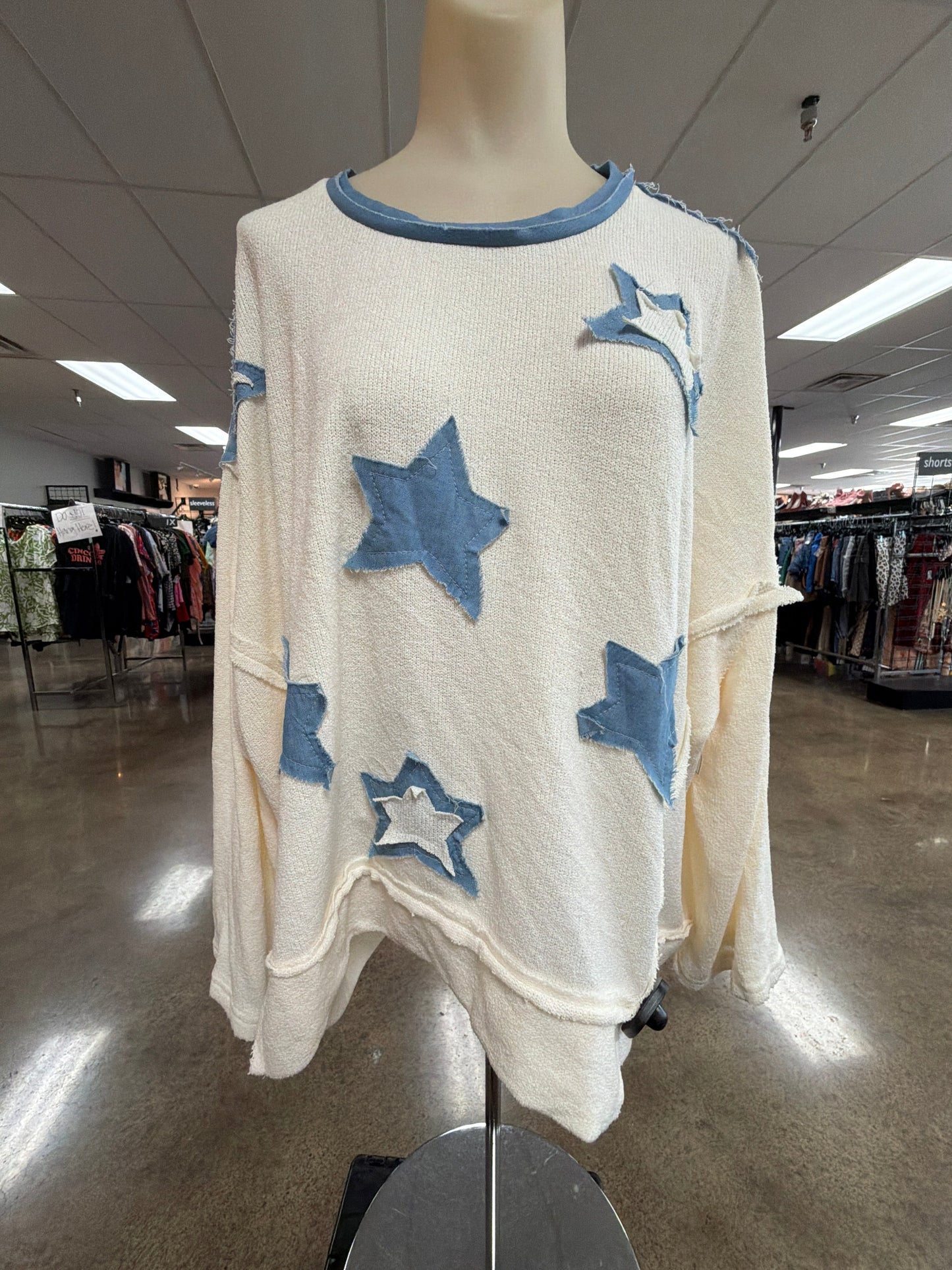 Top Ls By Pol In Blue & White, Size:S