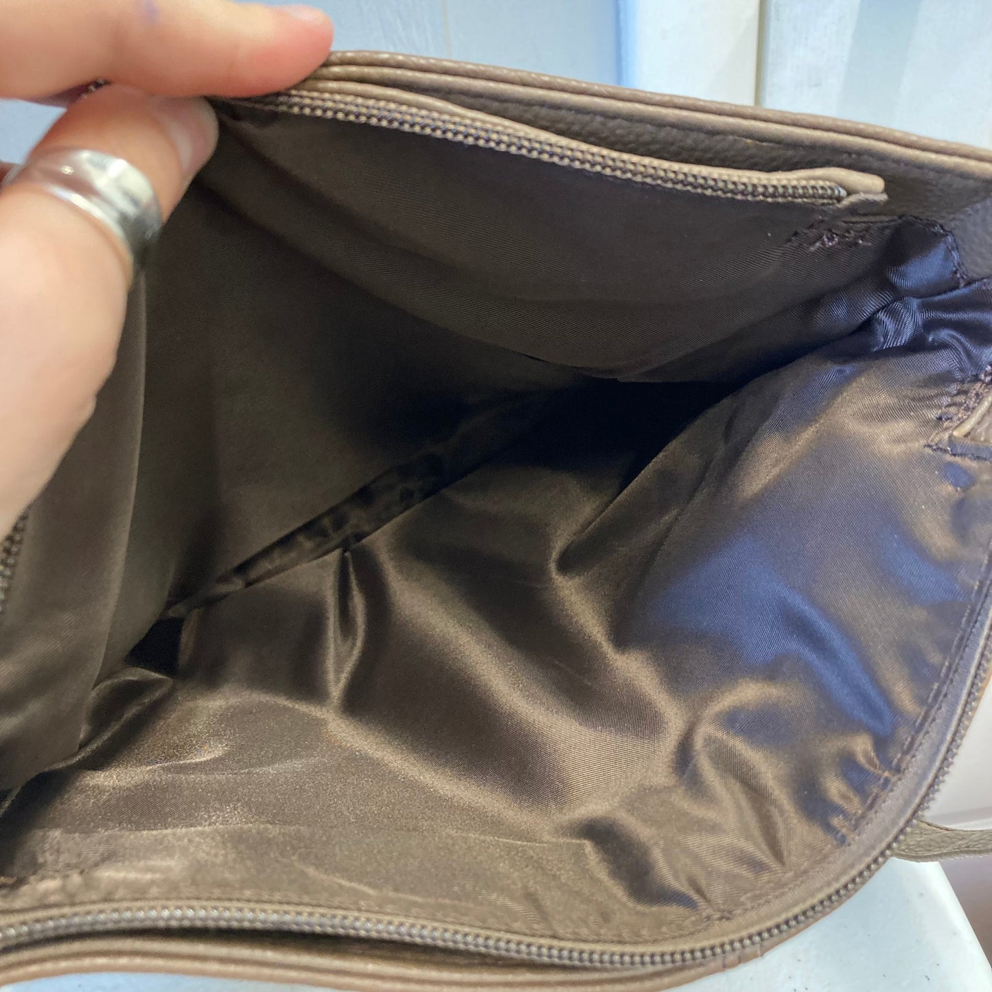 Handbag Leather In Brown, Size:Medium