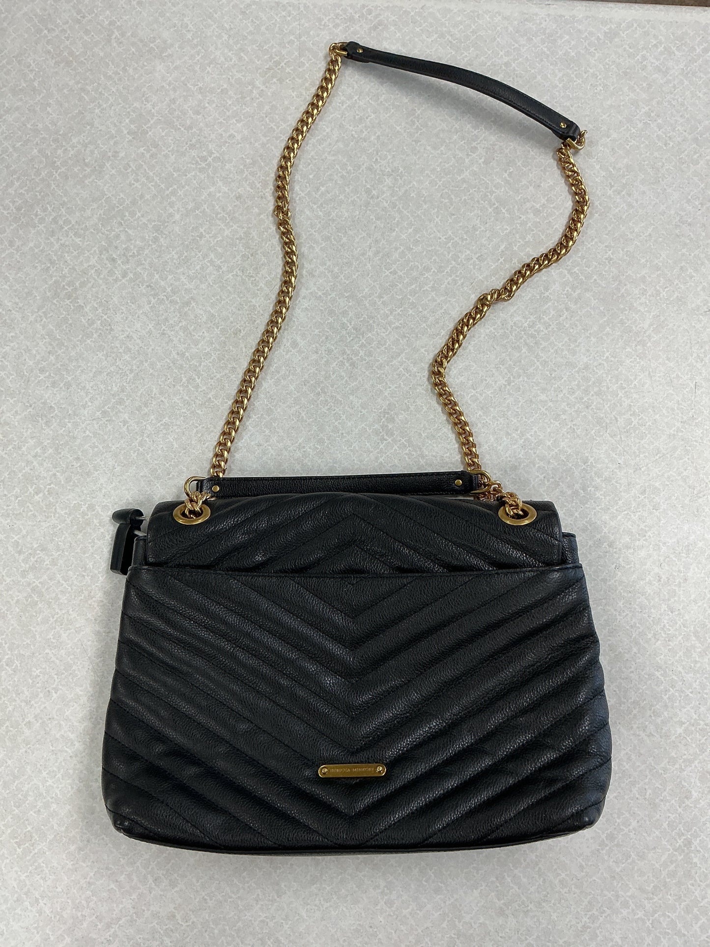 Crossbody Designer By Rebecca Minkoff In Black & Gold, Size:Medium