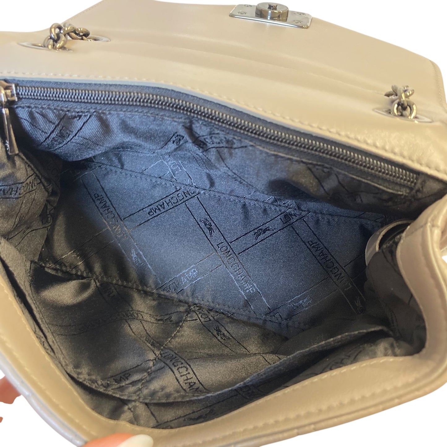 Handbag Designer By Longchamp In Grey, Size:Small