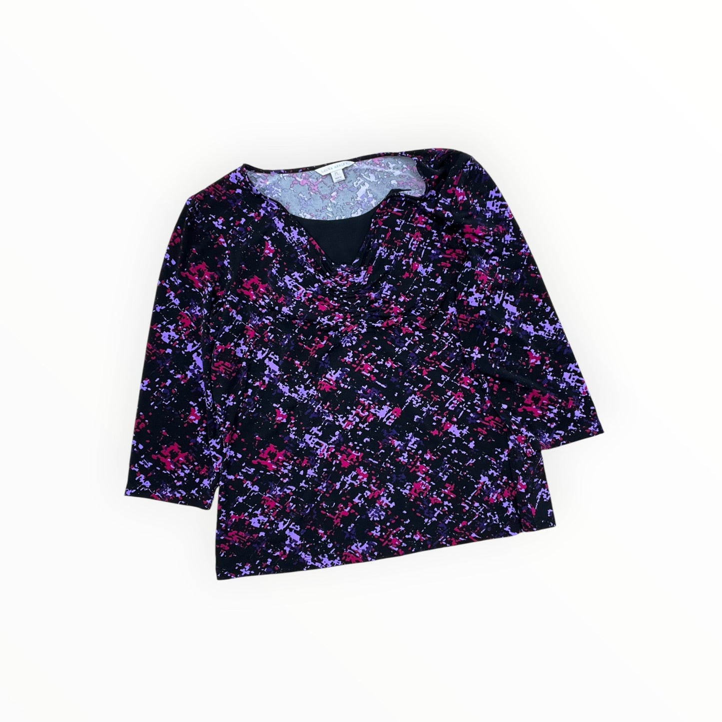 Top 3/4 Sleeve By Laura Ashley In Black & Purple, Size:Lp