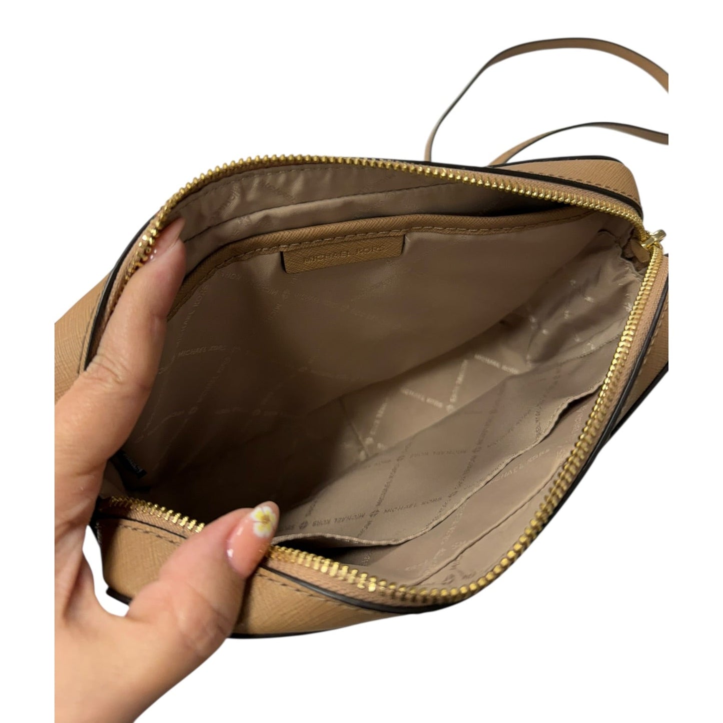 Crossbody Designer By Michael Kors In Cream, Size:Medium