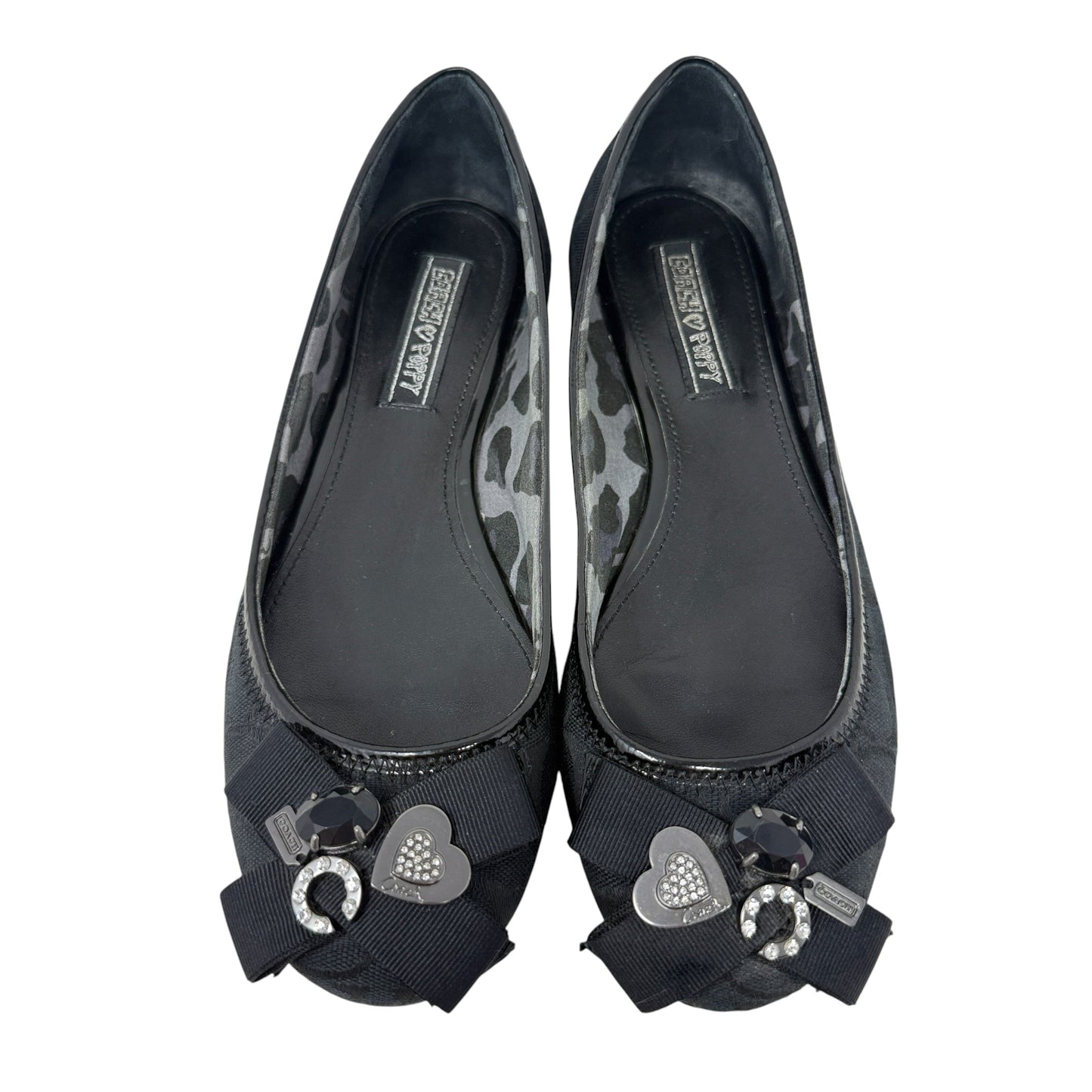 Poppy "Caper" Embellished Ballet Flats Designer By Coach In Black, Size: 9
