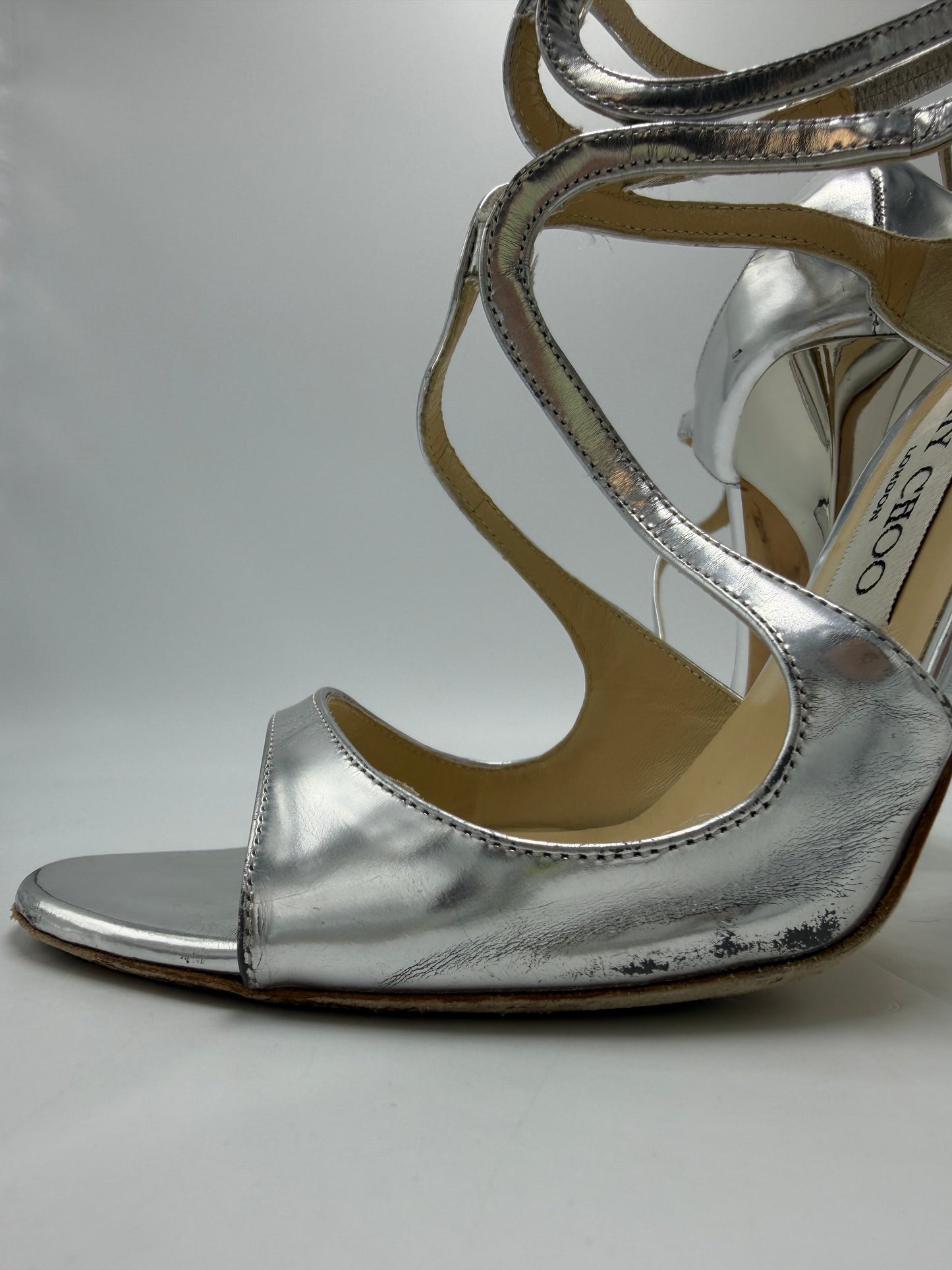 Shoes Luxury Designer By Jimmy Choo In Silver, Size: 8