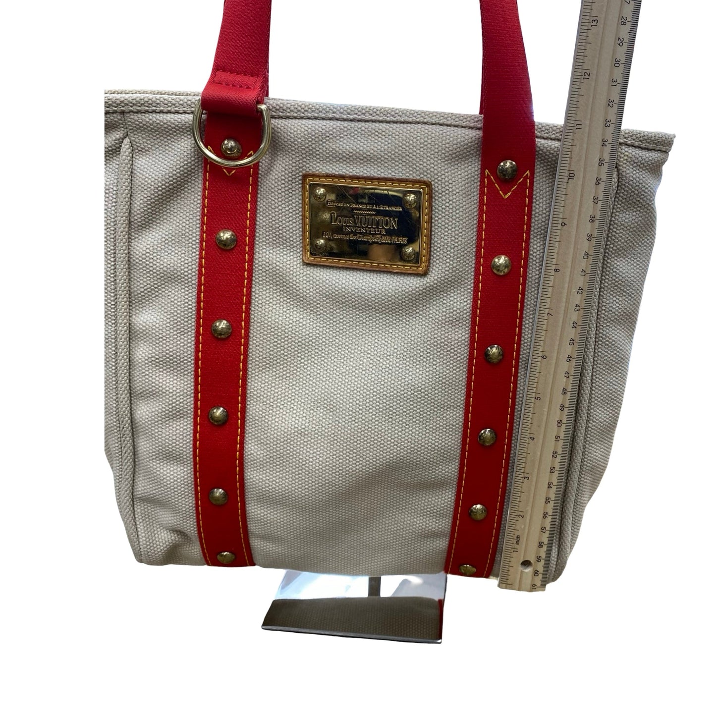 Handbag Luxury Designer By Louis Vuitton In Red & Tan, Size:Medium