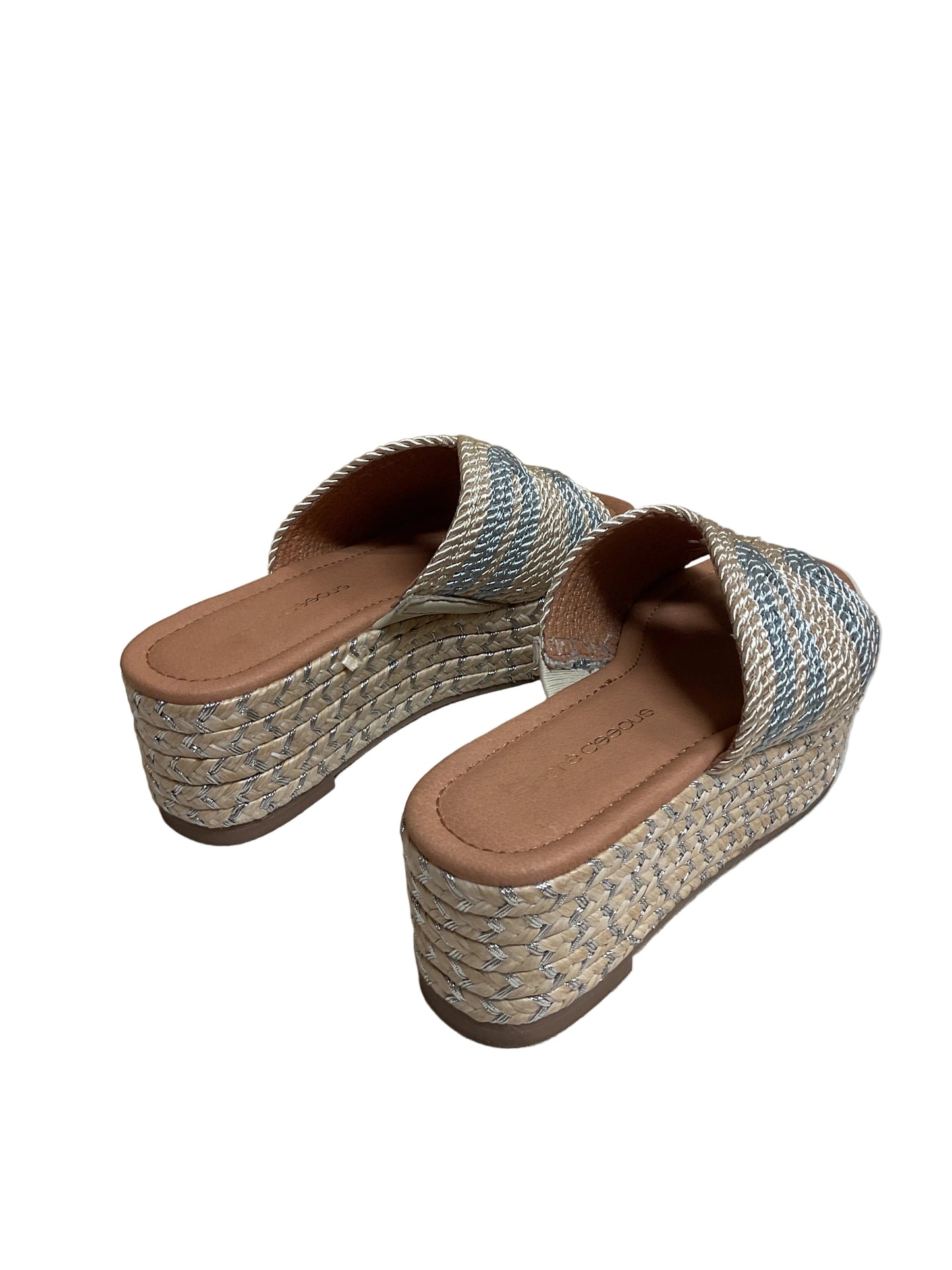 Sandals Heels Wedge By Cma In Silver & Tan, Size:7