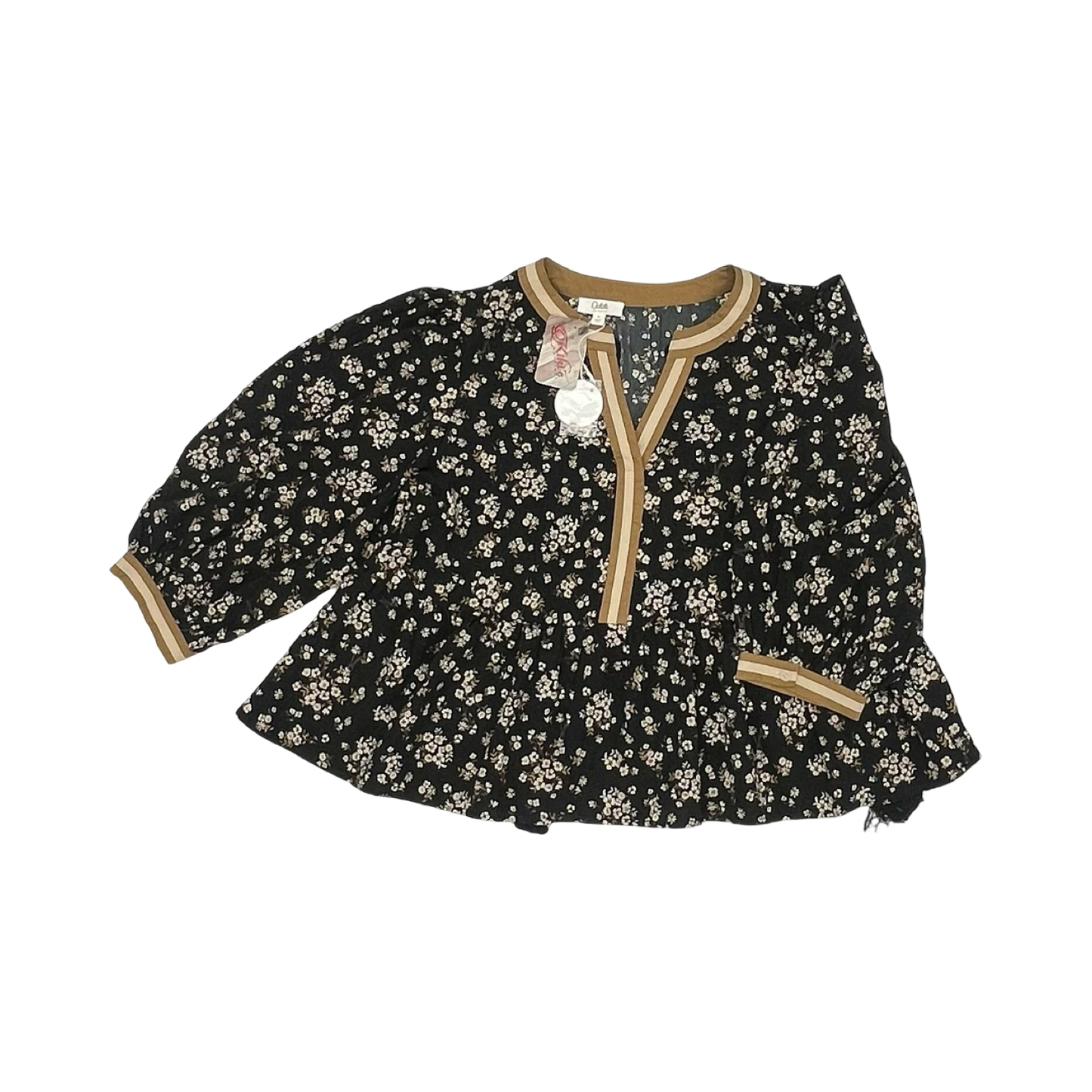 Blouse Ls By Oddi In Black & Tan, Size:S